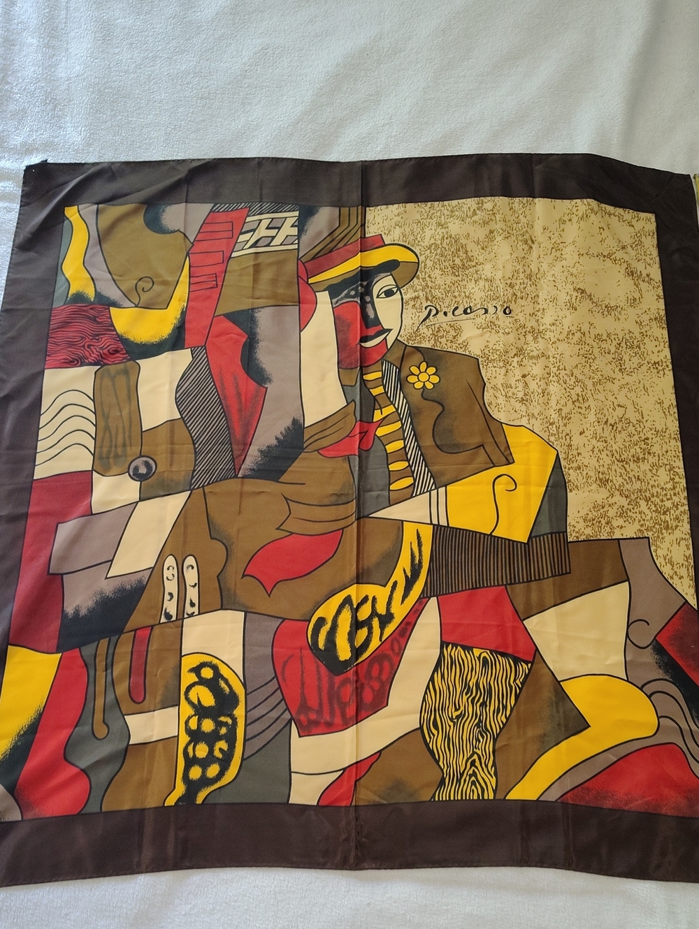 Vintage French 100% Silk Picasso Print Square Scarf 34" Made in France